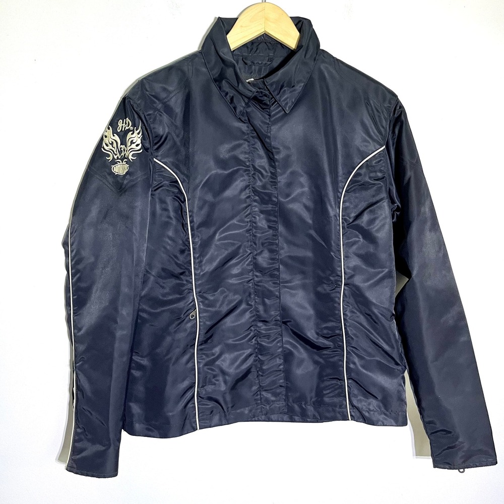 Harley Davidson Nylon Motorcycle Jacket Embroidered Logo‎ Black Biker Moto M